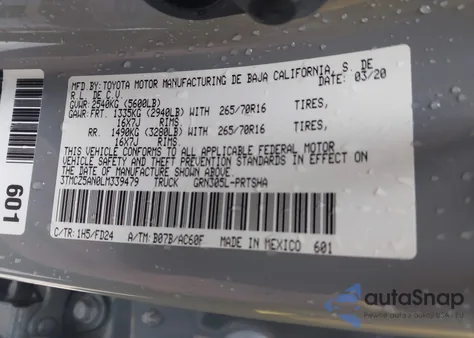 2020 Toyota Tacoma Trd Off-Road z USA, uszkodzony, nr VIN 3TMCZ5AN0LM339479